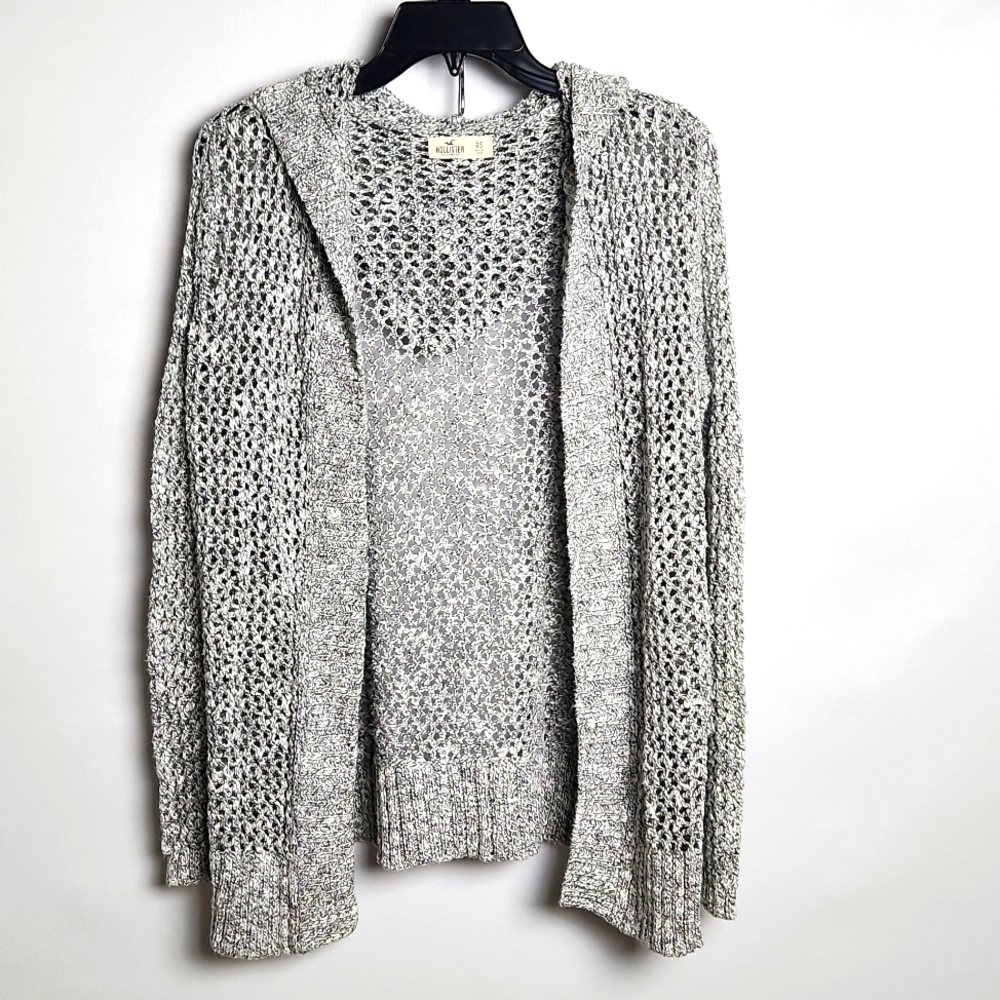 Hollister Open Knit gray Hooded sweater long sleeve Sz-XS